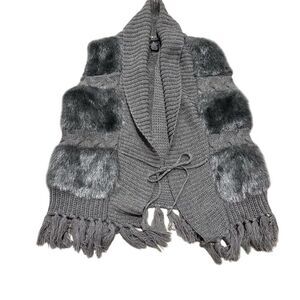 Kikit Women's Gray Fringe Vest‎ Shawl Collar Size M